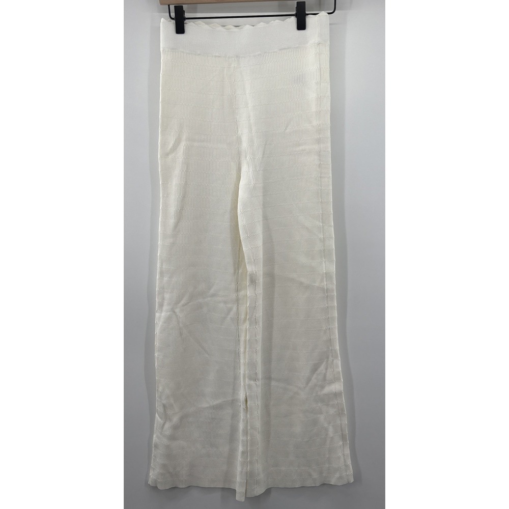 Revolve House Of Harlow Wide Leg Pants High Rise Scalloped Waist XS Cream Ribbed